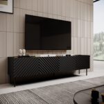 4D RTV cabinet ONDA 200x40x35-54 black (standing or wall mounted) - imagine 4