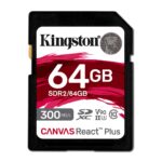 Kingston Technology 64GB Canvas React Plus SDXC UHS-II 300R/260W U3 V90 for Full HD/4K/8K
