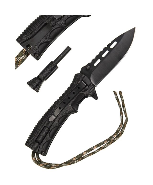 Mil-Tec Paracord folding knife with flintlock - Camo - imagine 2