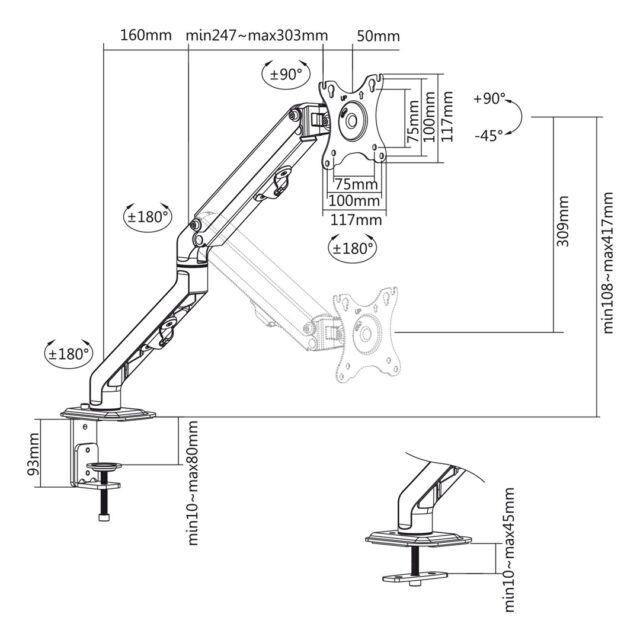 Maclean MC-906 Monitor Mount Holder Desk Table Mount 17  - 27  Adjustable Rotatable VESA 7 kg - imagine 10