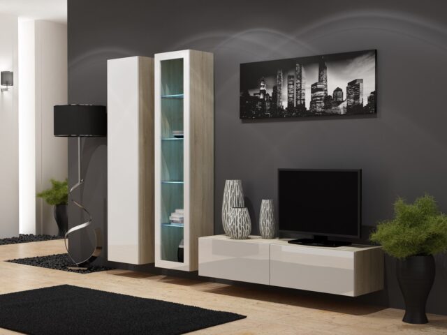 Cama TV stand VIGO 140 30/140/40 sonoma/white gloss - imagine 2