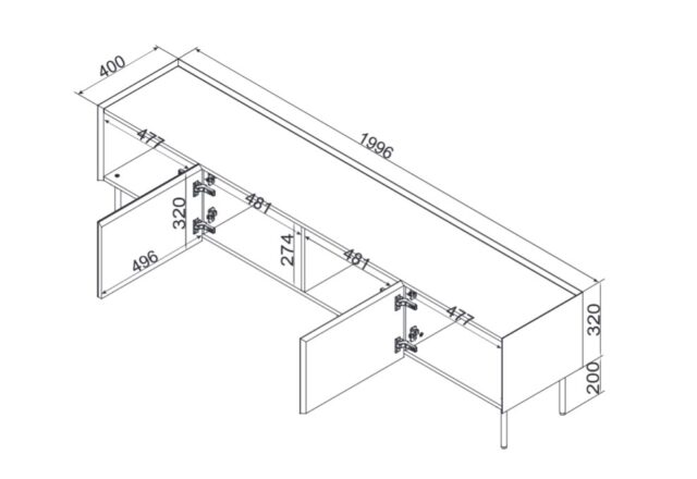 Cama FELLINI TV cabinet 200x40x52 cashmere + oiled oak top - imagine 5