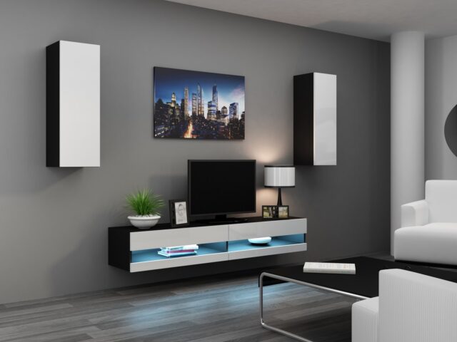 Cama TV stand VIGO NEW 30/140/40 black/white gloss - imagine 9