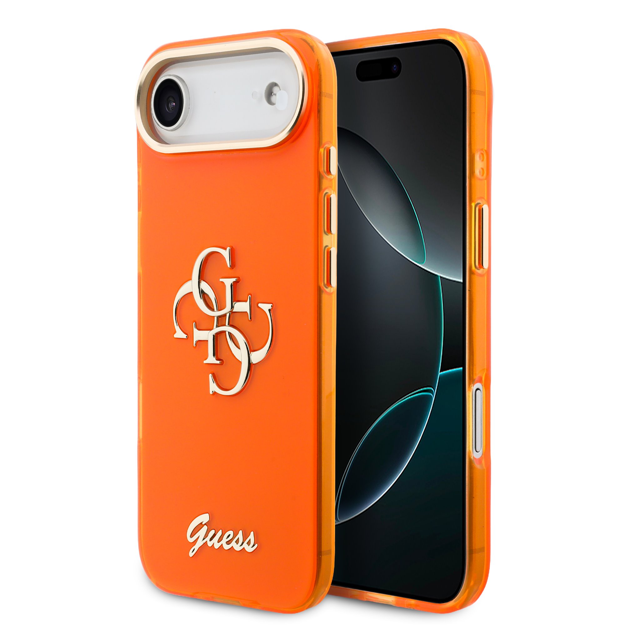 cps-6c9fae6215606cb197c5da154d4d5242-2026-01-23-22-25-46 Guess IML 4G Script Metal Logo Zadní Kryt pro iPhone Air Orange - imagine 1