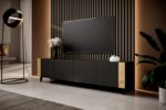 TV cabinet FARO 200x42x52 black matt + oak craft - imagine 3