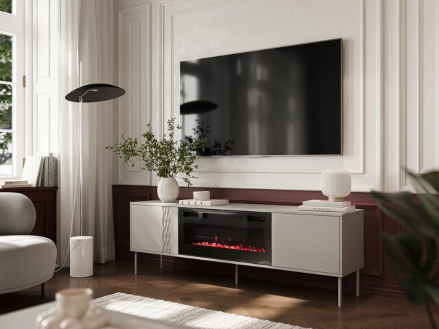 Cama RTV cabinet EF + fireplace black TRESSE 180x40x54.5 cashmere matt - imagine 3