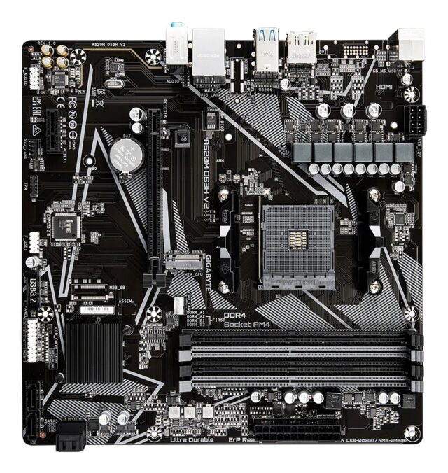 GIGABYTE A520M DS3H V2 Motherboard - Supports AMD Ryzen 5000 Series AM4 CPUs  up to 4733MHz DDR4 (OC)  PCIe 3.0 x16  GbE LAN  USB 3.2 Gen 1 - imagine 2