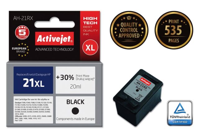Activejet AH-21RX Ink (replacement for HP 21XL C9351A; Premium; 20 ml; black) - imagine 2