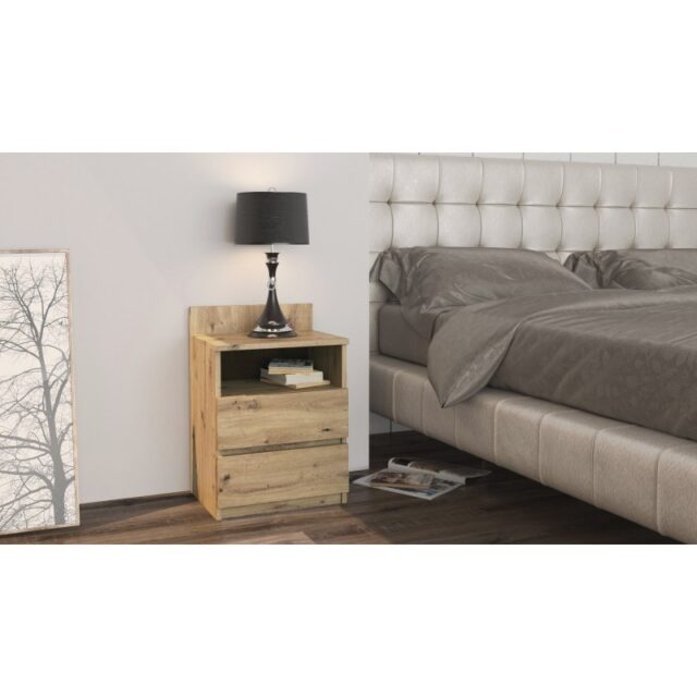 Topeshop M1 ARTISAN nightstand/bedside table 2 drawer(s) Oak - imagine 4