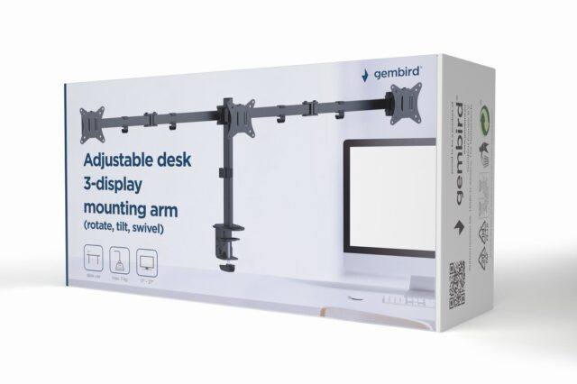 Gembird MA-D3-01 Adjustable desk 3-display mounting arm (rotate  tilt  swivel)  17”-27”  up to 7 kg - imagine 3