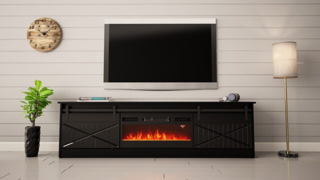 RTV GRANERO + fireplace cabinet 200x56.7x35 black/black gloss - imagine 3