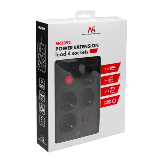 MACLEAN POWER STRIP 4 SOCKETS 3 USB PORTS MCE392 B - imagine 5