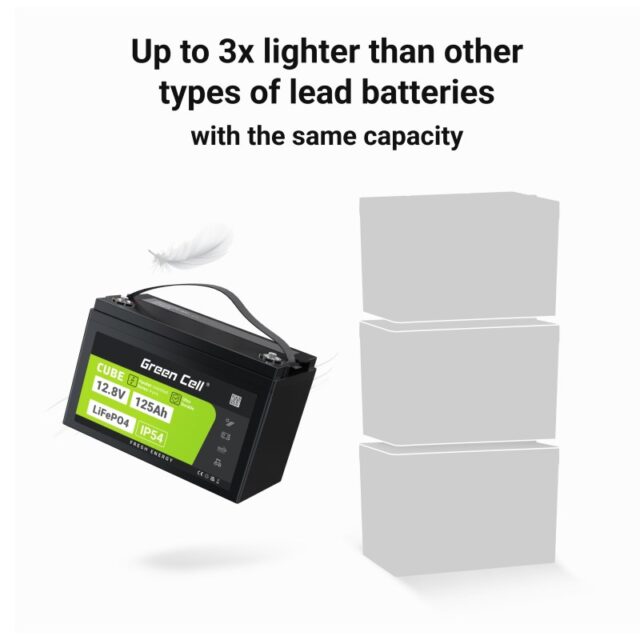 Green Cell Žalias Cell CUBE LiFePO4 125Ah 12 8V 1600Wh liio geležies fosfato baterija kemperiui  sauls energijai  neprijungtai prie tinklo  laivui Lithium Iron Phosphate (LiFePO4) 12.8 V - imagine 5