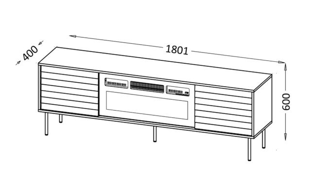 Cama CORTINA TV cabinet 180x40x60 black + black fireplace - imagine 4