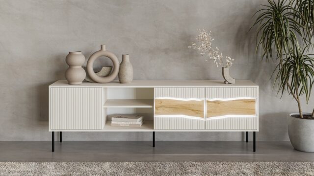 Cama INSERTO 3D1W TV cabinet 190x40x61.5 cashmere + LED - imagine 5