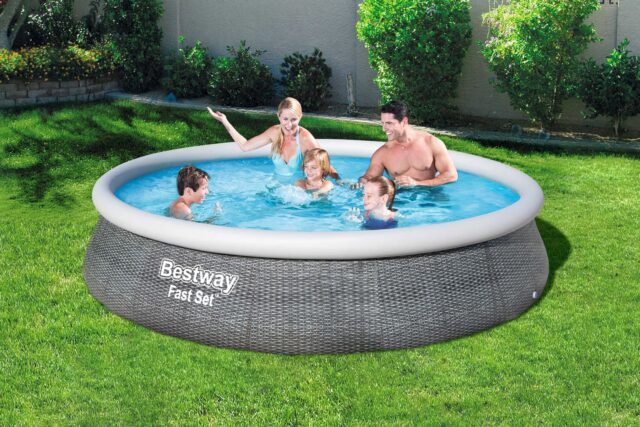 Bestway Fast Set 57376 above ground pool Inflatable pool Round 7340 L Grey - imagine 5