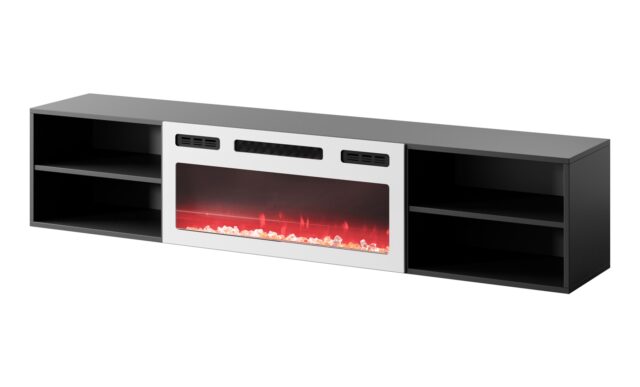 RTV cabinet POLO 180x33x39 black + fireplace white - imagine 2