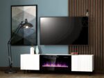 RTV cabinet PAFOS EF with electric fireplace 180x42x49 cm white matt - imagine 3
