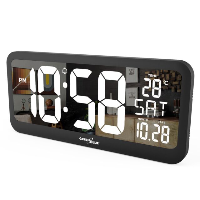 Large Digital Clock Wall Mount Free Standing with Temperature Sensor 37x17cm LCD Display Power Adapter & Battery Operated - imagine 5
