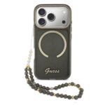 Guess IML Glitter Script Strap MagSafe Zadní Kryt pro iPhone 17 Pro Black