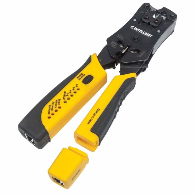 Intellinet Universal Modular Plug Crimping Tool and Cable Tester  2-in-1 Crimper and Cable Tester: Cuts  Strips  Terminates and Tests  RJ45/RJ11/RJ12/RJ22 - imagine 6