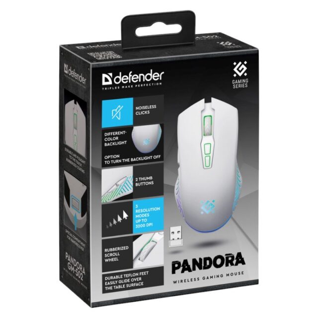 WIRELESS MOUSE DEFENDER PANDORA RF WHITE 3200dpi 7P - imagine 6