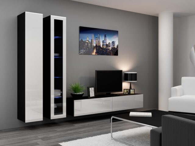 Cama Full cabinet VIGO '180' 180/40/30 white/black gloss - imagine 13