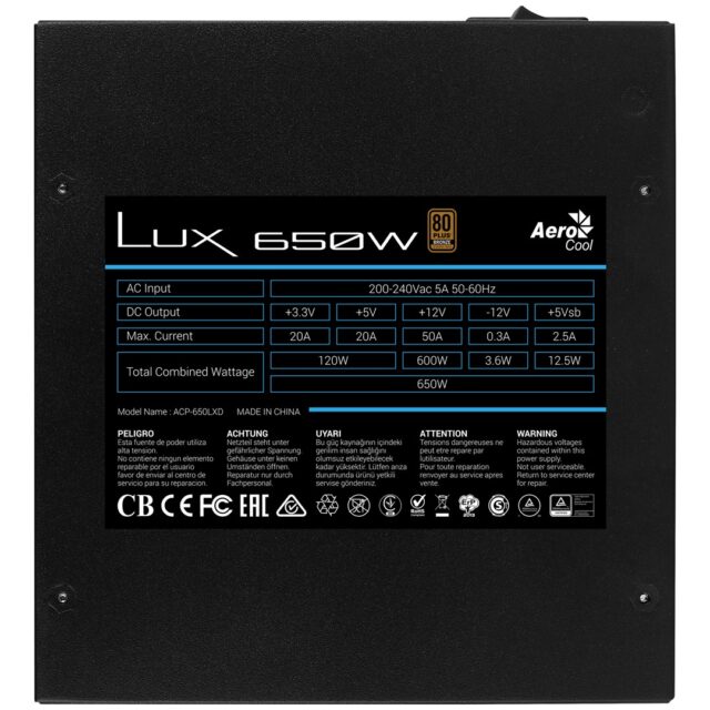 Aerocool LUX 650W power supply unit 20+4 pin ATX ATX Black - imagine 4