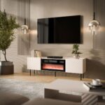 Cama LUCCA TV cabinet 180x40x59 cashmere + black fireplace - imagine 3