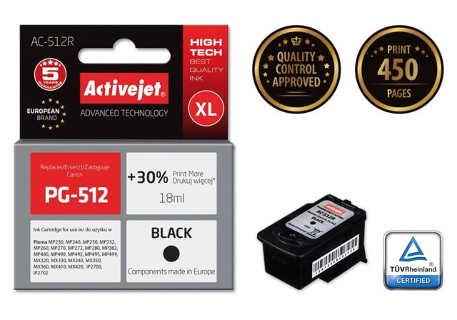 Activejet AC-512R Ink (replacement for Canon PG-512; Premium; 18 ml; black) - imagine 2