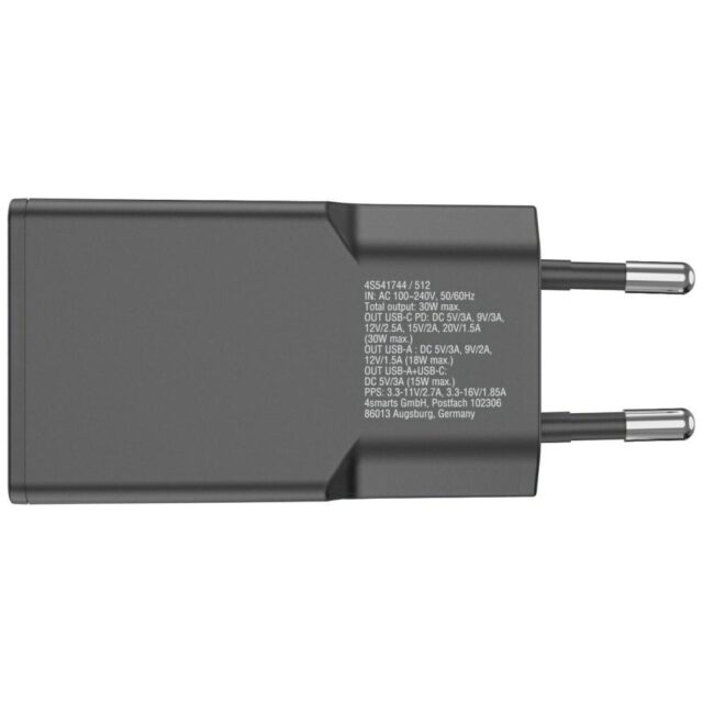 Ładowarka sieciowa 4smarts FlatPlug Duos  30W GaN USB-C/USB-A czarny - imagine 4