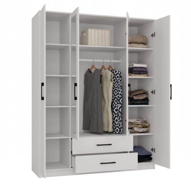 Topeshop ROMANA 160 BIEL bedroom wardrobe/closet 11 shelves 4 door(s) White - imagine 4