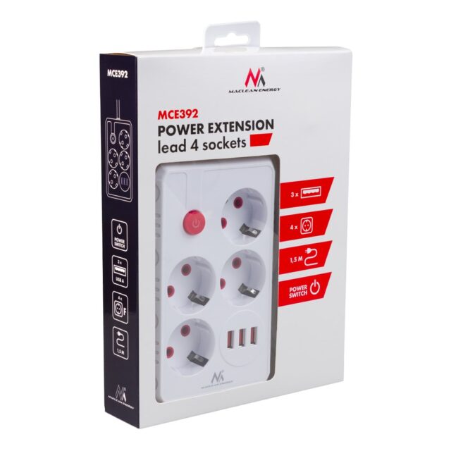 MACLEAN POWER STRIP 4-SOCKET 3XUSB MCE392 W - imagine 6