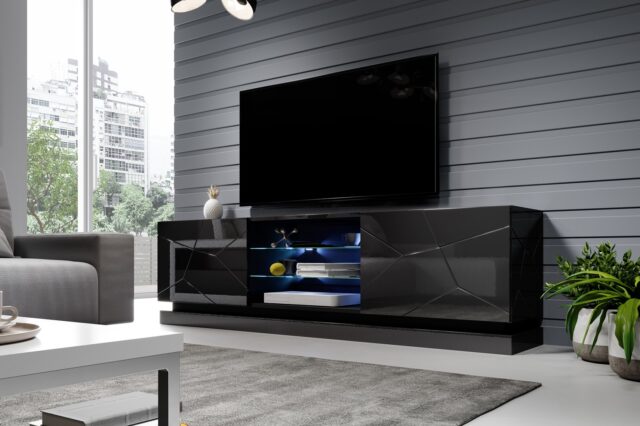 Cama TV cabinet QIU 200 MDF black gloss/black gloss - imagine 6