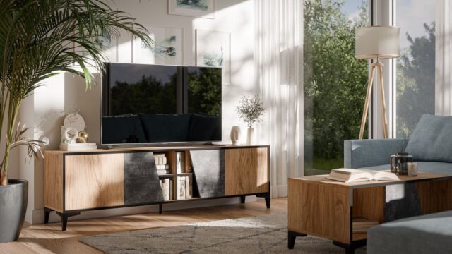 Cama 4D RTV cabinet OVO 180x38xH53 oak/concrete - imagine 3