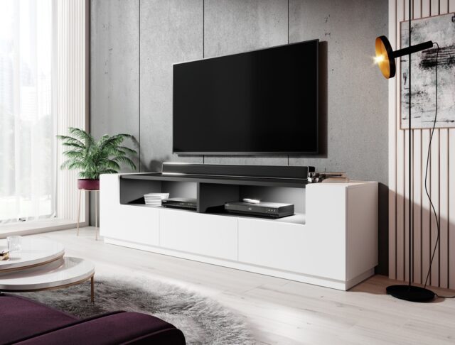 Cama TV cabinet RTV LAS VEGAS 180cm white/white gloss + black - imagine 2