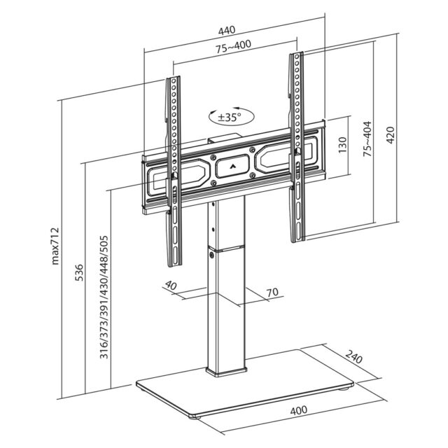 Maclean universal TV stand  for RTV cabinet  stand  max. 40kg  max. VESA 400x400  height and angle adjustment  for 32-65  TV  MC-1240 - imagine 5
