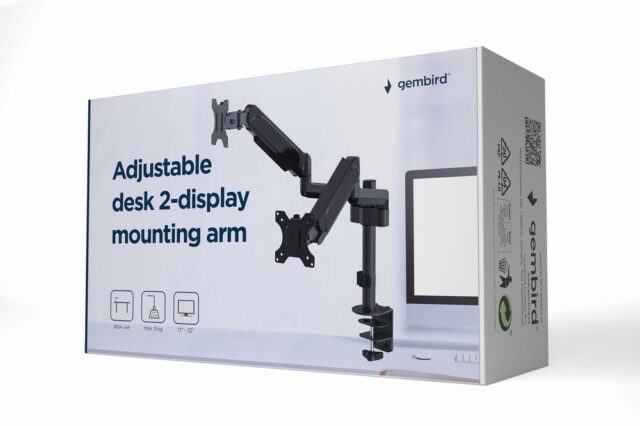 Gembird MA-DA2P-01 Adjustable desk 2-display mounting arm  17”-32”  up to 9 kg - imagine 3
