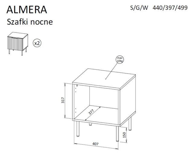 Cama Bedside cabinet  2 pcs. ALMERA 50x42x44 walnut/cashmere - imagine 4