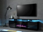 RTV EVA cabinet with electric fireplace 180x40x52 cm black/gloss black - imagine 2