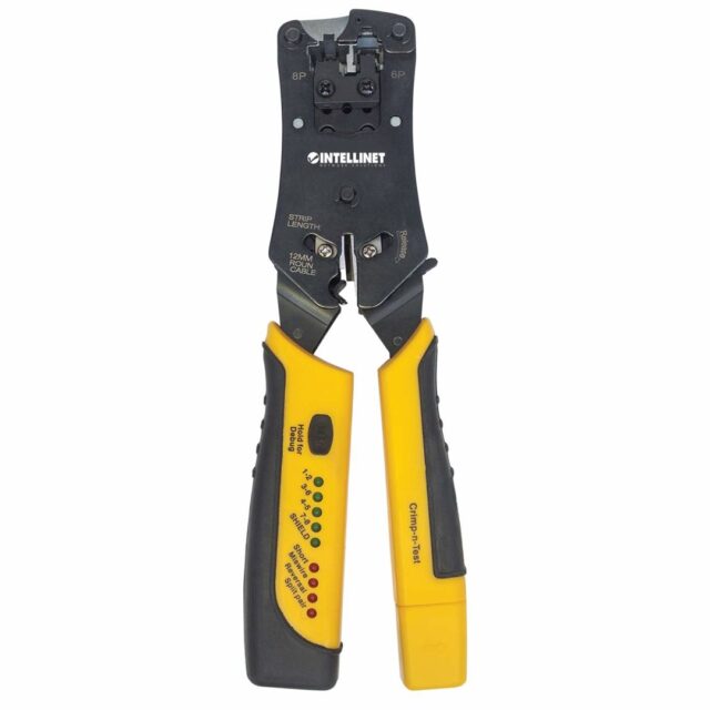 Intellinet Universal Modular Plug Crimping Tool and Cable Tester  2-in-1 Crimper and Cable Tester: Cuts  Strips  Terminates and Tests  RJ45/RJ11/RJ12/RJ22 - imagine 4