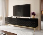 ABETO RTV cabinet on golden steel frame 200x42x60 black/gloss black - imagine 2