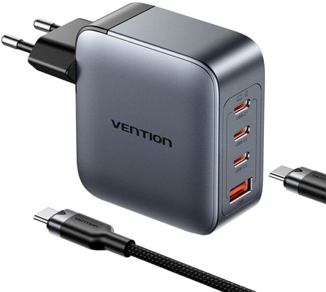 Ładowarka Vention 100W GaN 1x USB-A 3x USB-C + kabel USB-C do USB-C 1m - imagine 2