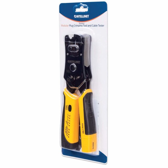 Intellinet Universal Modular Plug Crimping Tool and Cable Tester  2-in-1 Crimper and Cable Tester: Cuts  Strips  Terminates and Tests  RJ45/RJ11/RJ12/RJ22 - imagine 7