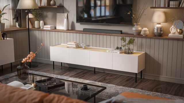 Cama FELLINI TV cabinet 200x40x52 cashmere + oiled oak top - imagine 3