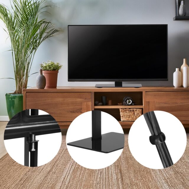 Maclean MC-386 Universal TV Stand Base for Cabinet Dresser Table Desk 32  - 75  40kg VESA 35° Rotating Temepred Glass Adjustable TV Height Powder Coating - imagine 6