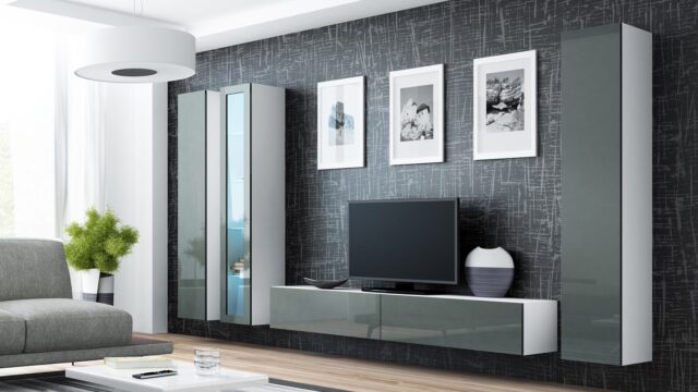 Cama TV Stand VIGO '180' 30/180/40 white/grey gloss - imagine 3