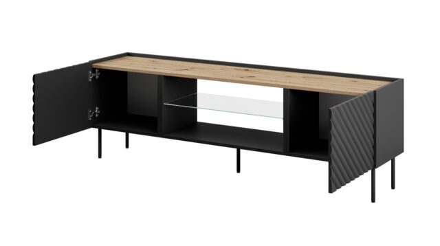 EF ONDA RTV cabinet 180x40x39-58 black (standing or wall mounted) - imagine 2