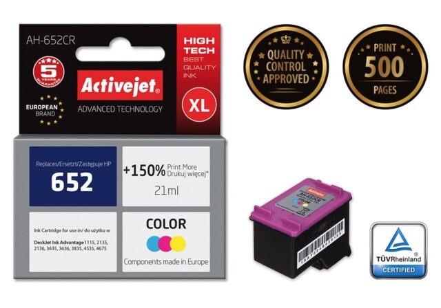 Activejet AH-652CR ink for HP printer; HP 652 F6V24AE replacement; Premium; 21 ml; color - imagine 2