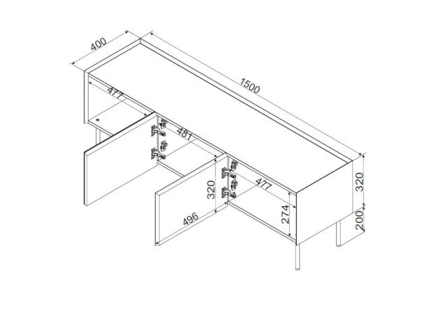 Cama FELLINI TV cabinet 150x40x52 olive + oiled oak top - imagine 5